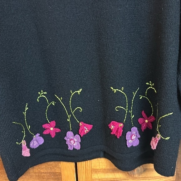 Newton Trading Co. Authentic Casual Wear Black Wool Sweater Cardigan Floral PL - Picture 8 of 8